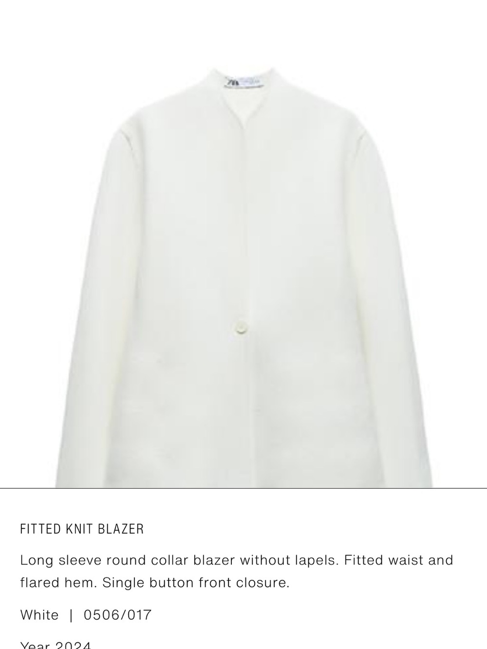Zara White Fitted Knit Blazer